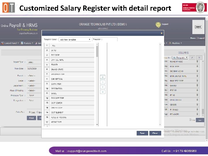Customized Salary Register with detail report Mail us : support@orangewebtech. com Call Us :