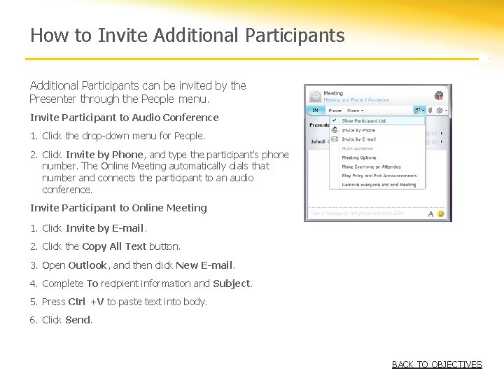 How to Invite Additional Participants can be invited by the Presenter through the People