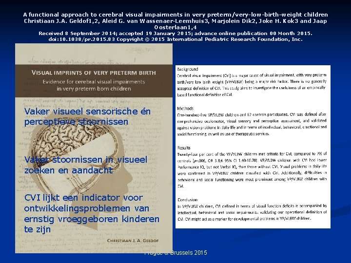 A functional approach to cerebral visual impairments in very preterm/very-low-birth-weight children Christiaan J. A.