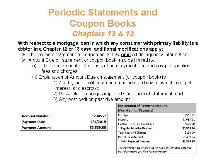 Periodic Statements and Coupon Books Chapters 12 & 13 • With respect to a