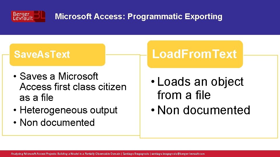 Microsoft Access: Programmatic Exporting Save. As. Text Load. From. Text • Saves a Microsoft