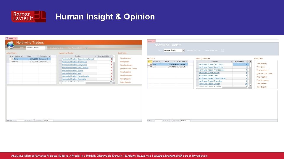Human Insight & Opinion Analysing Microsoft Access Projects: Building a Model in a Partially
