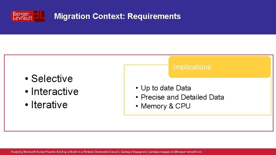 Migration Context: Requirements Implications • Selective • Interactive • Iterative • Up to date