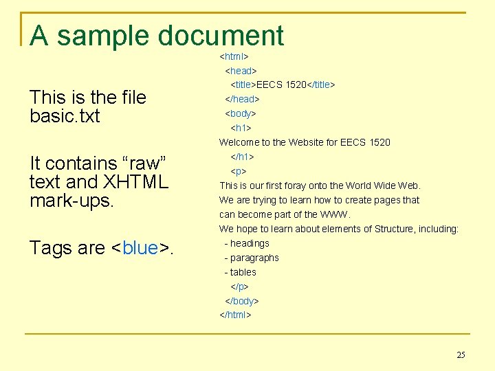 A sample document This is the file basic. txt It contains “raw” text and