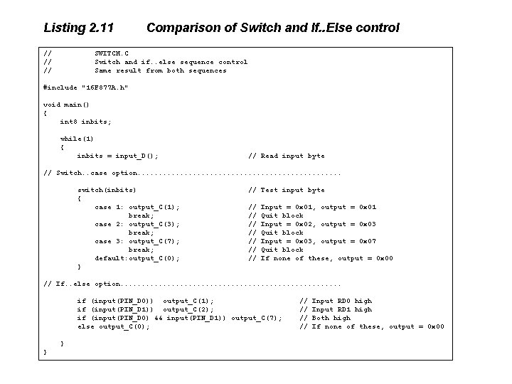 Listing 2. 11 // // // Comparison of Switch and If. . Else control