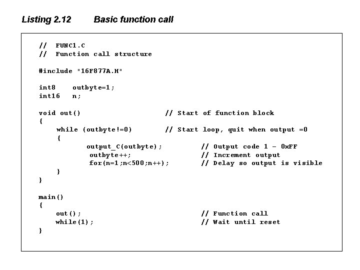 Listing 2. 12 // // Basic function call FUNC 1. C Function call structure