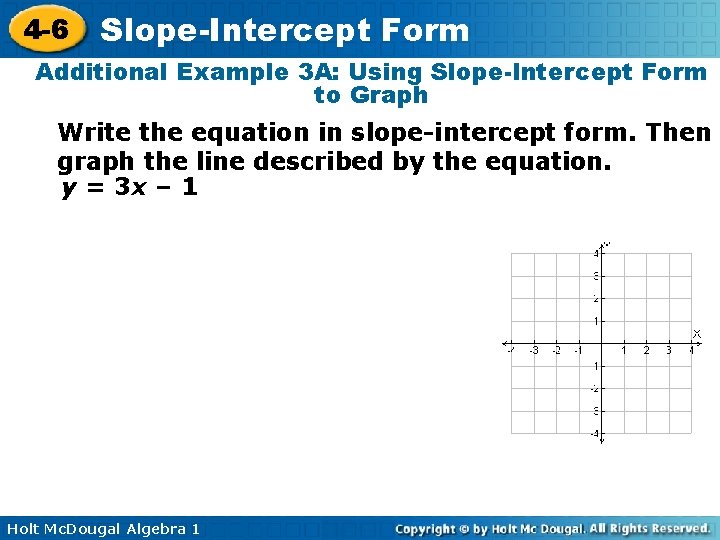 4 -6 Slope-Intercept Form Additional Example 3 A: Using Slope-Intercept Form to Graph Write