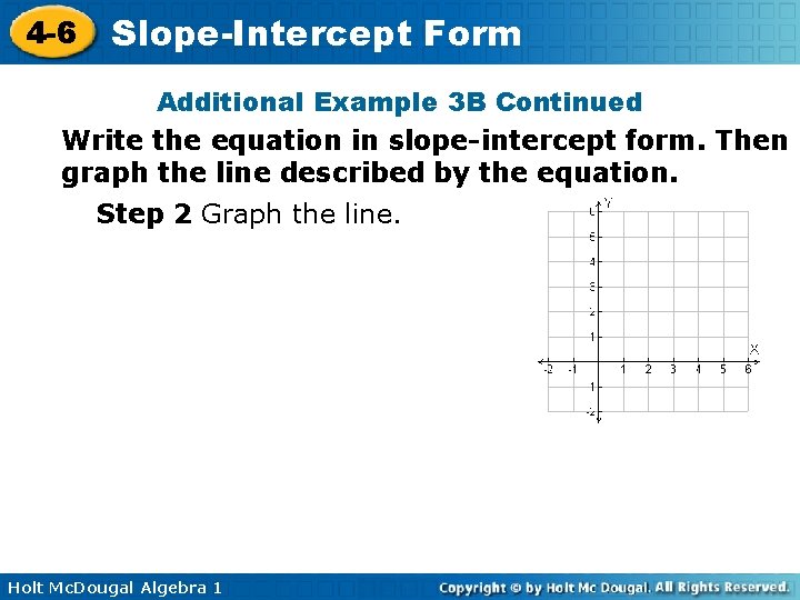 4 -6 Slope-Intercept Form Additional Example 3 B Continued Write the equation in slope-intercept