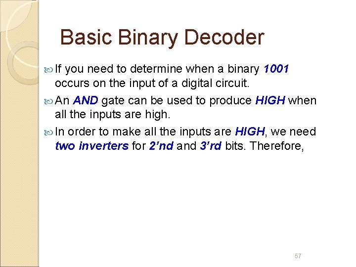 Basic Binary Decoder If you need to determine when a binary 1001 occurs on
