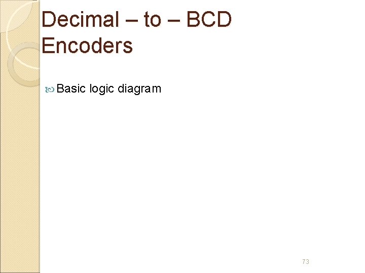 Decimal – to – BCD Encoders Basic logic diagram 73 
