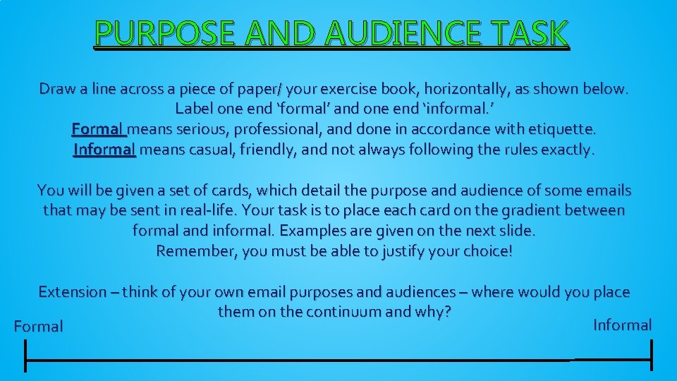 PURPOSE AND AUDIENCE TASK Draw a line across a piece of paper/ your exercise