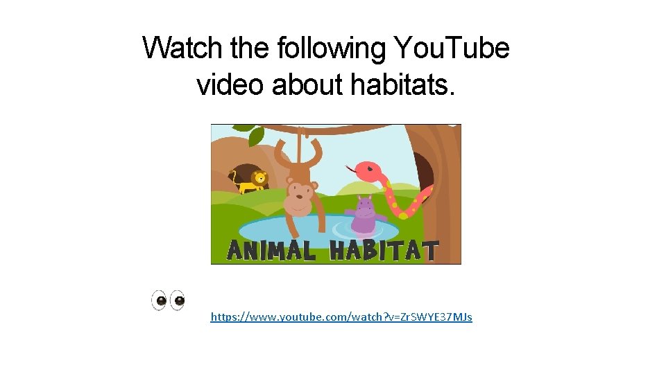 Watch the following You. Tube video about habitats. https: //www. youtube. com/watch? v=Zr. SWYE