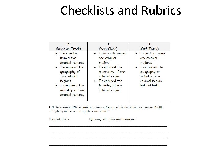 Checklists and Rubrics 