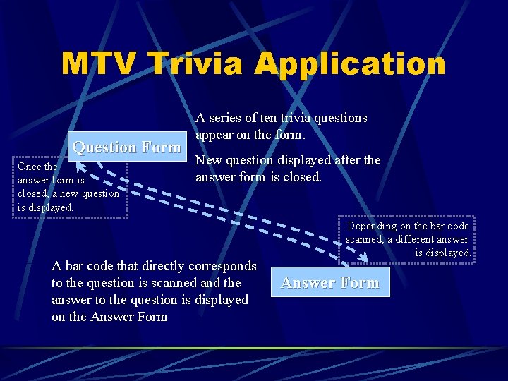 MTV Trivia Application Question Form Once the answer form is closed, a new question