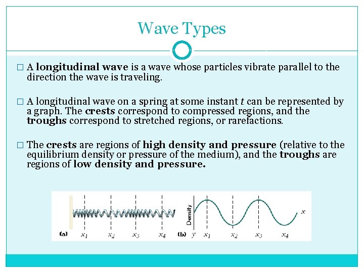 Wave Types � A longitudinal wave is a wave whose particles vibrate parallel to