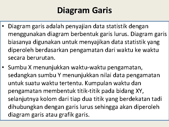 Diagram Garis • Diagram garis adalah penyajian data statistik dengan menggunakan diagram berbentuk garis