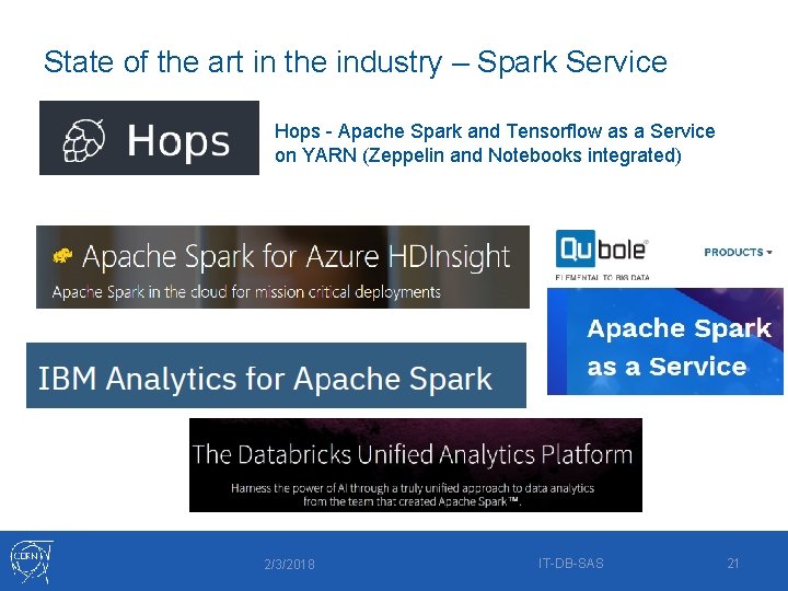 State of the art in the industry – Spark Service Hops - Apache Spark