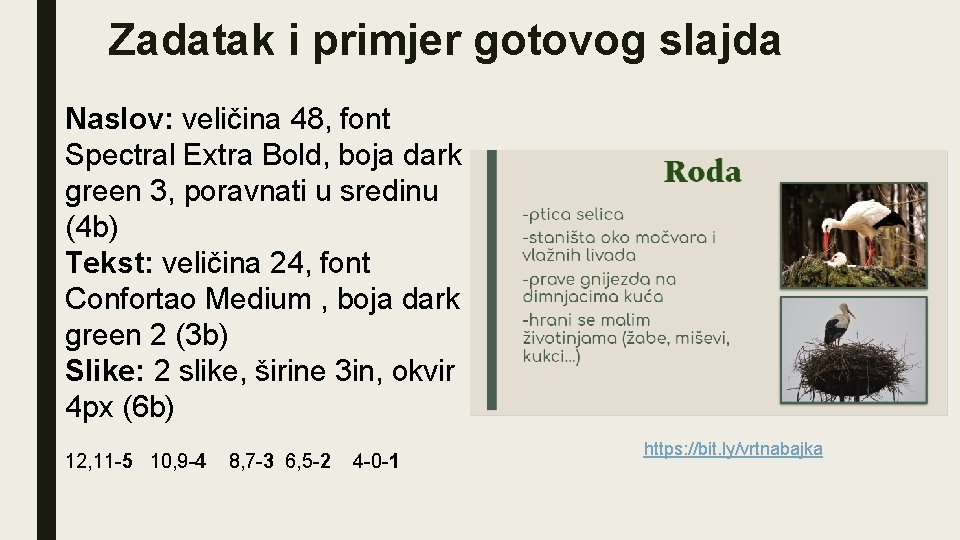 Zadatak i primjer gotovog slajda Naslov: veličina 48, font Spectral Extra Bold, boja dark