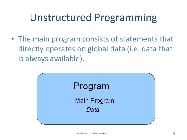 Unstructured Programming • The main program consists of statements that directly operates on global Unstructured Programming • The main program consists of statements that directly operates on global
