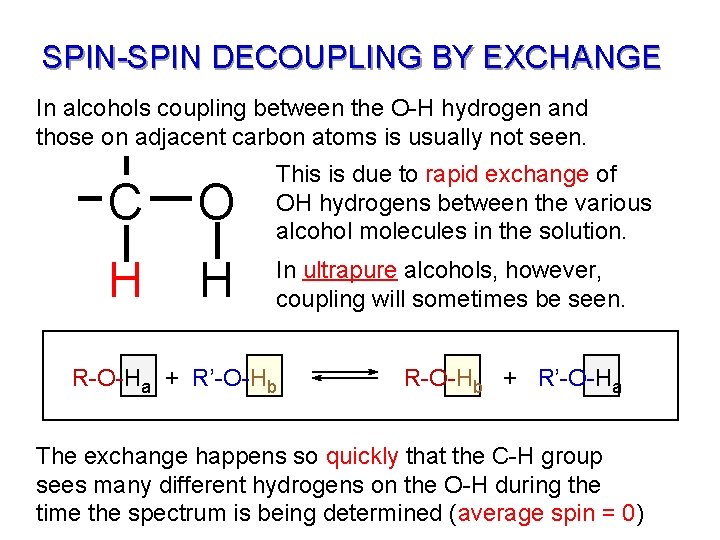 SPIN-SPIN DECOUPLING BY EXCHANGE In alcohols coupling between the O-H hydrogen and those on