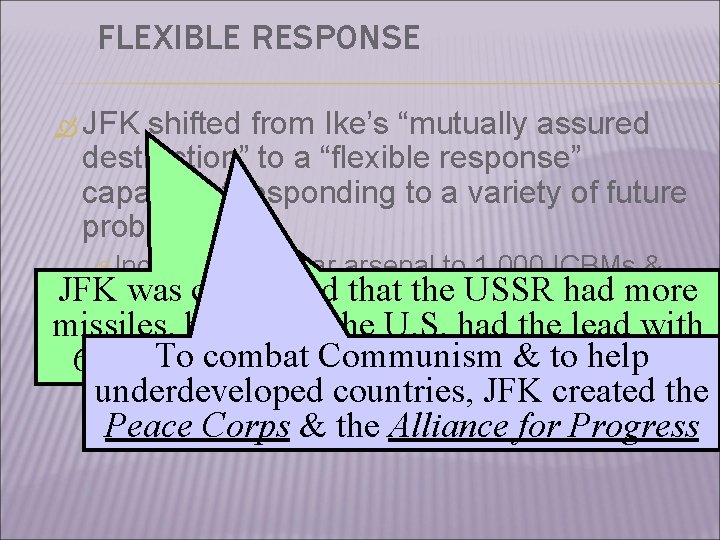 FLEXIBLE RESPONSE JFK shifted from Ike’s “mutually assured destruction” to a “flexible response” capable