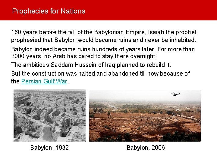 Prophecies for Nations 160 years before the fall of the Babylonian Empire, Isaiah the