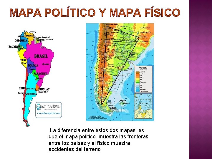 MAPA POLÍTICO Y MAPA FÍSICO La diferencia entre estos dos mapas es que el