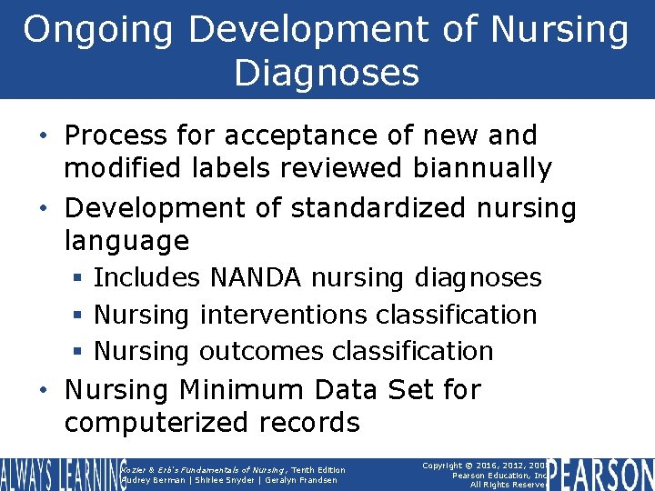 Ongoing Development of Nursing Diagnoses • Process for acceptance of new and modified labels