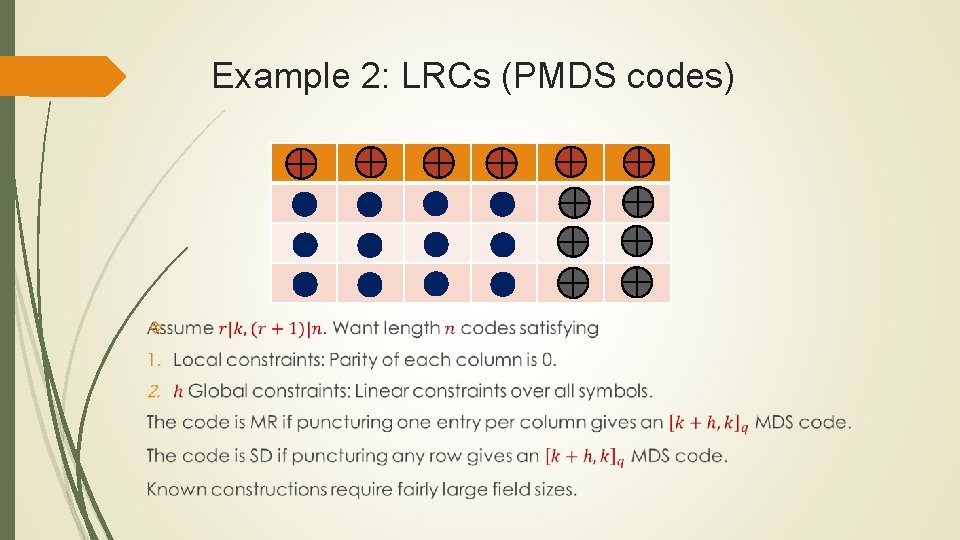Example 2: LRCs (PMDS codes) 