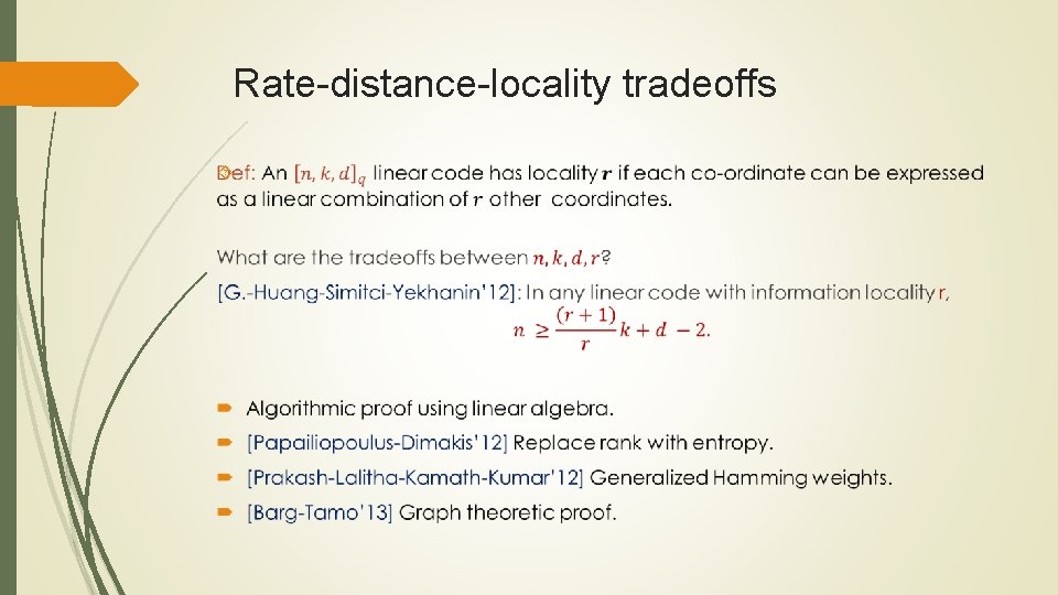 Rate-distance-locality tradeoffs 