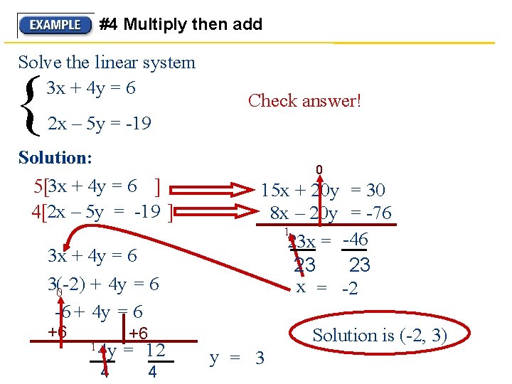 #4 Multiply then add Solve the linear system 3 x + 4 y =