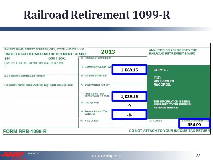 Railroad Retirement 1099 -R 2013 1, 089. 16 -0 -0354. 00 TAX-AIDE NTTC Training