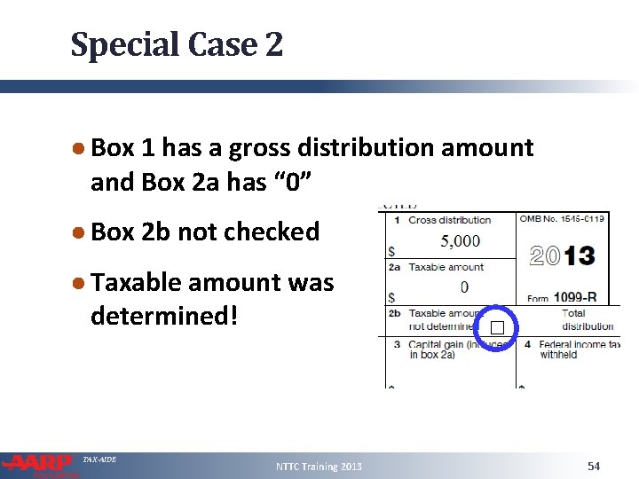 Special Case 2 ● Box 1 has a gross distribution amount and Box 2