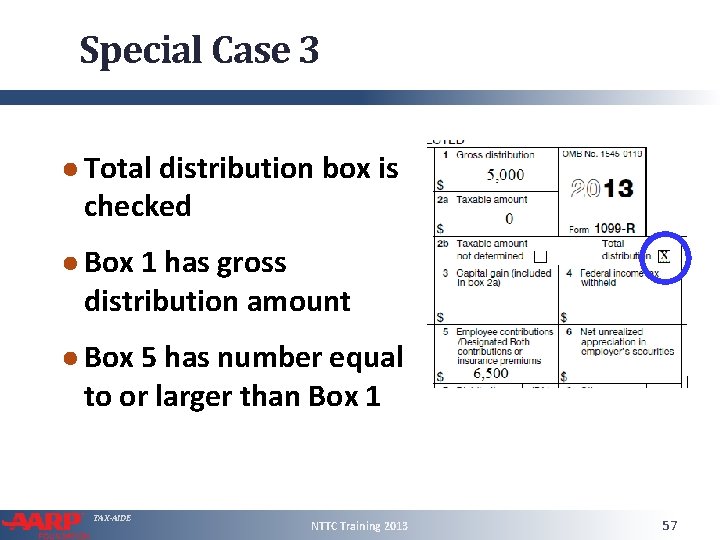 Special Case 3 ● Total distribution box is checked ● Box 1 has gross