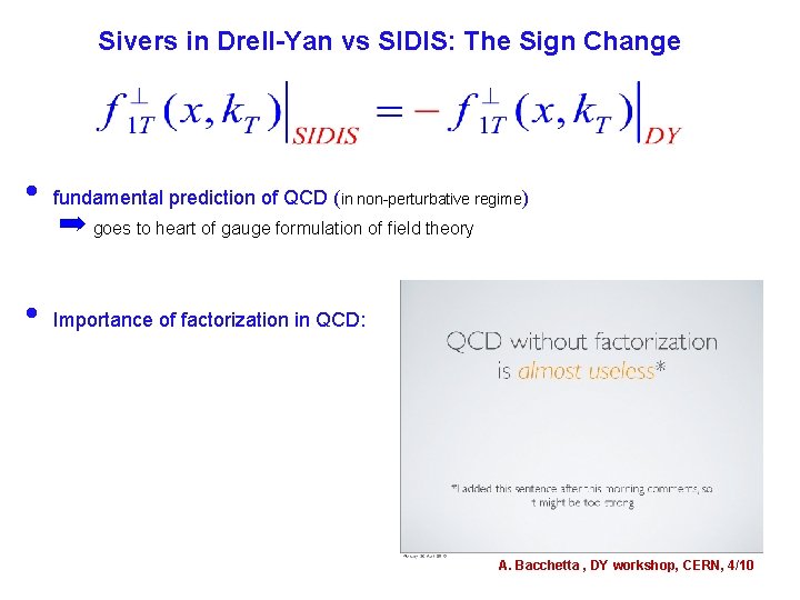Sivers in Drell-Yan vs SIDIS: The Sign Change • fundamental prediction of QCD (in
