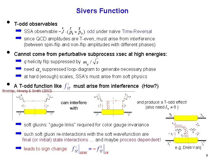 Sivers Function • T-odd observables ➡ SSA observable ~ odd under naïve Time-Reversal ➡