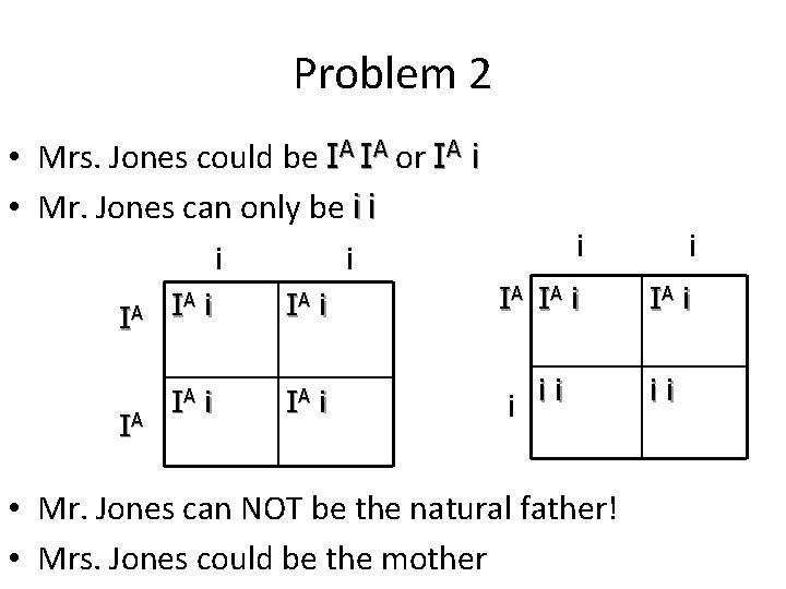 Problem 2 • Mrs. Jones could be IA IA or IA i • Mr.