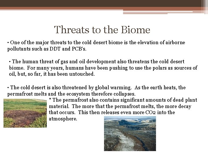 Threats to the Biome • One of the major threats to the cold desert