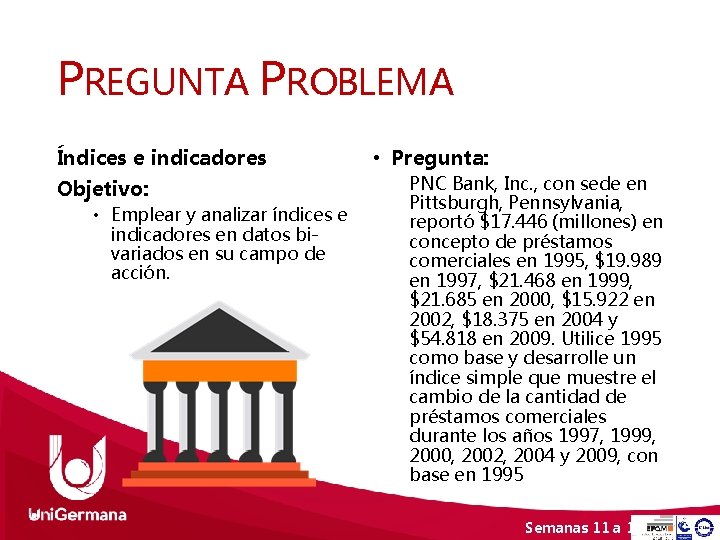 PREGUNTA PROBLEMA Índices e indicadores Objetivo: • Emplear y analizar índices e indicadores en