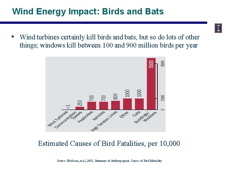 Wind Energy Impact: Birds and Bats • Wind turbines certainly kill birds and bats,