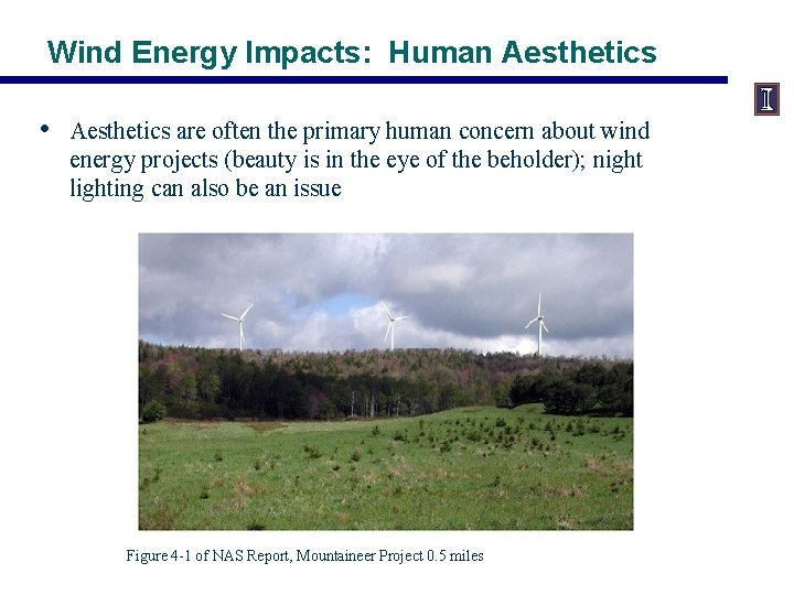 Wind Energy Impacts: Human Aesthetics • Aesthetics are often the primary human concern about