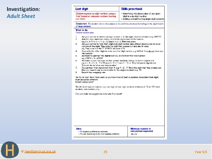 Investigation: Adult Sheet © hamilton-trust. org. uk 23 Year 5/6 