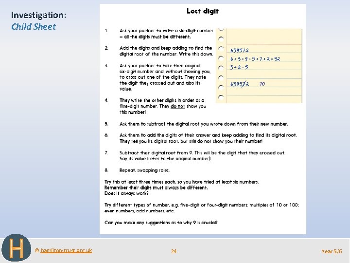 Investigation: Child Sheet © hamilton-trust. org. uk 24 Year 5/6 