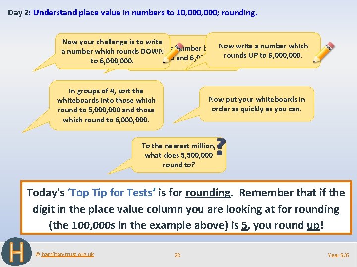 Day 2: Understand place value in numbers to 10, 000; rounding. Now your challenge