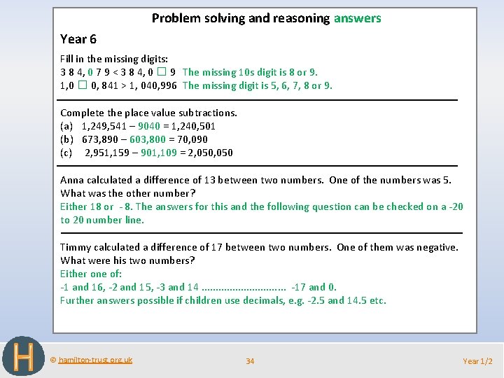 Problem solving and reasoning answers Year 6 Fill in the missing digits: 3 8