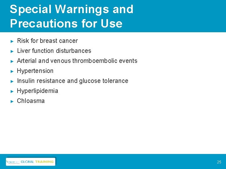 Special Warnings and Precautions for Use ► Risk for breast cancer ► Liver function