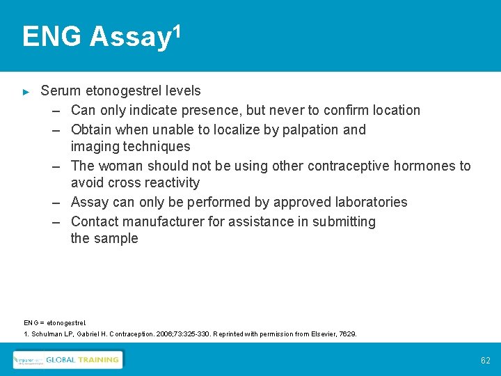ENG Assay 1 ► Serum etonogestrel levels – Can only indicate presence, but never