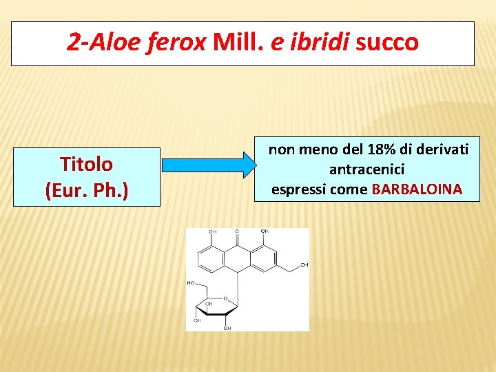 2 -Aloe ferox Mill. e ibridi succo Titolo (Eur. Ph. ) non meno del