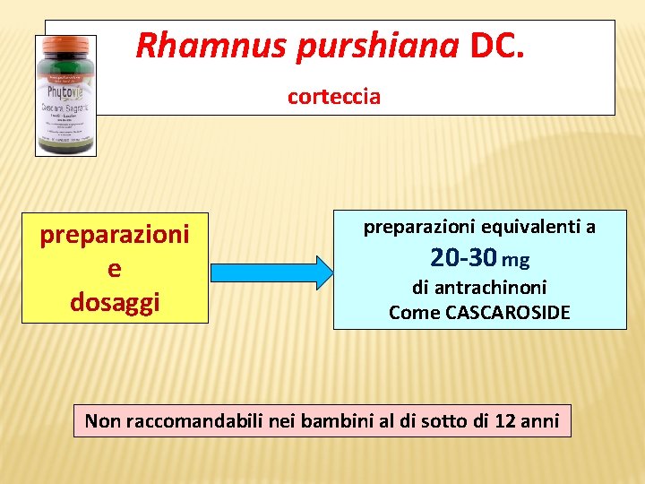Rhamnus purshiana DC. corteccia preparazioni e dosaggi preparazioni equivalenti a 20 -30 mg di