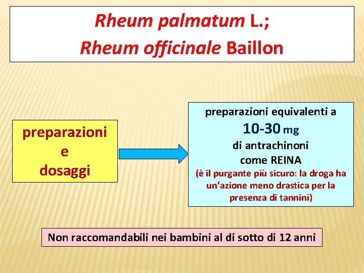 Rheum palmatum L. ; Rheum officinale Baillon preparazioni equivalenti a preparazioni e dosaggi 10